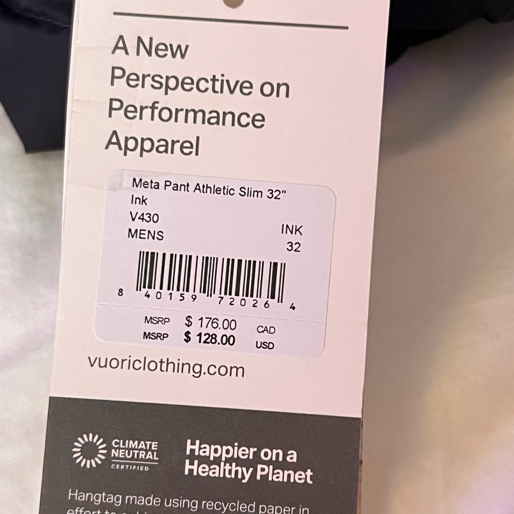 Vuori NWT Meta™ Pant Athletic Slim Fit 32” inseam color Ink - Picture 5 of 5